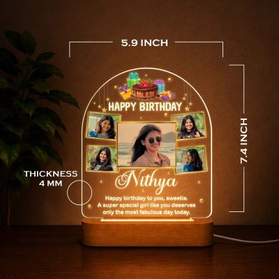 Personalized Birthday Photo Night Lamp for Girls & Women Decorative Bedside Table Light, Unique Birthday Gift for Wife, Girlfriend, Sister & Daughter